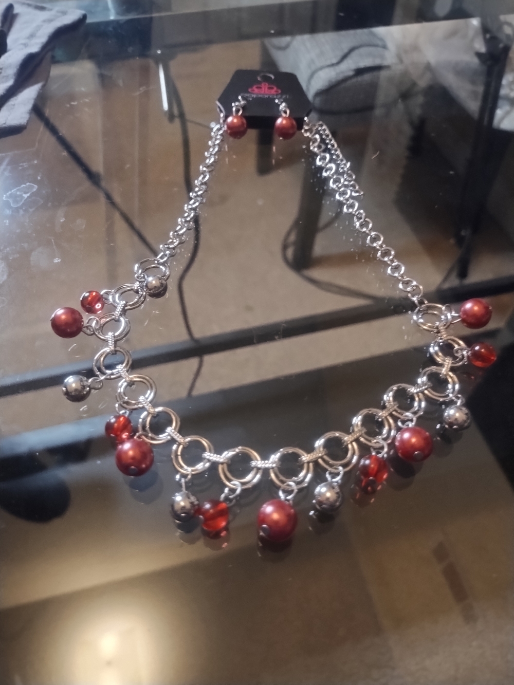 paparazzi Silver-Tone Necklace with Red Bead Charms